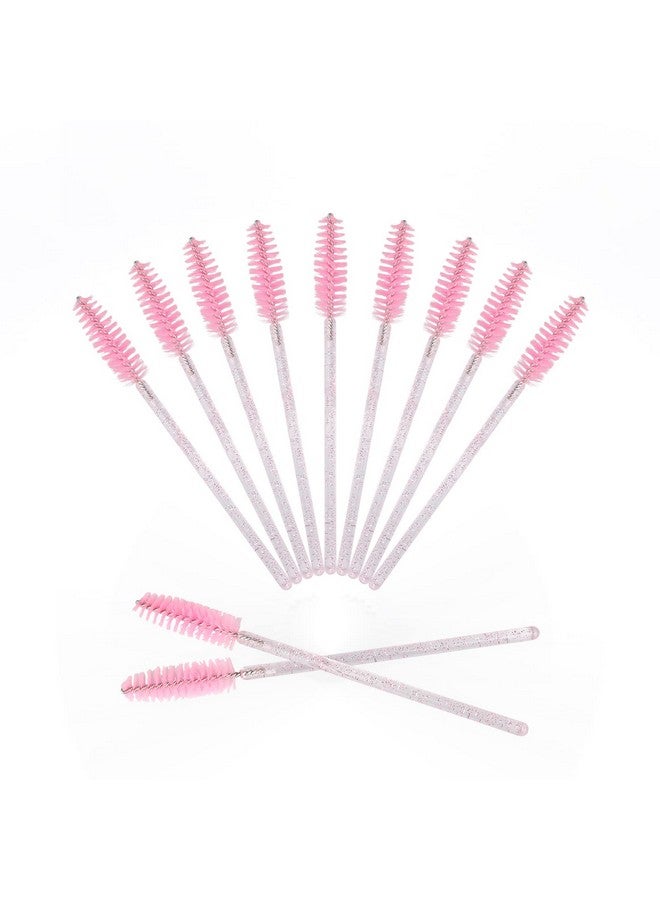 50Pcs Crystal Mascara Wands Disposable Eyelash Eyebrow Spoolie Brush For Makeup Eyelash Extensions (Pink)