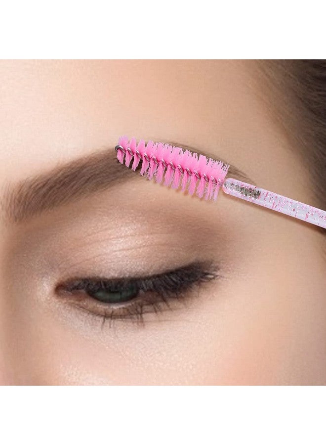 50Pcs Crystal Mascara Wands Disposable Eyelash Eyebrow Spoolie Brush For Makeup Eyelash Extensions (Pink)