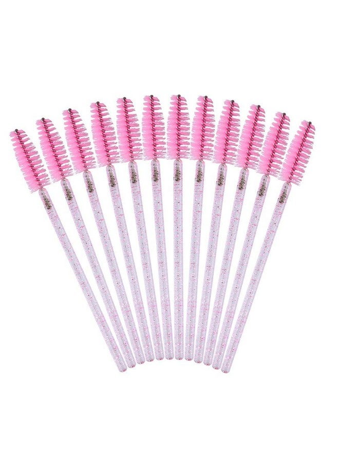 50Pcs Crystal Mascara Wands Disposable Eyelash Eyebrow Spoolie Brush For Makeup Eyelash Extensions (Pink)