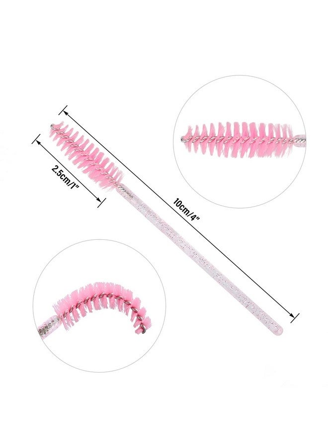 50Pcs Crystal Mascara Wands Disposable Eyelash Eyebrow Spoolie Brush For Makeup Eyelash Extensions (Pink)