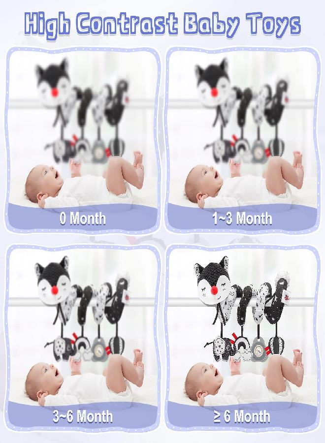 FPVERA Car Seat and Stroller Toys - Black and White Car Seat Toy High Contrast Baby Toys, Baby Plush Spiral Activity Toy for Crib Mobile, Newborn Sensory Toy Best Gift for 0 3 6 9 12 Months Infants