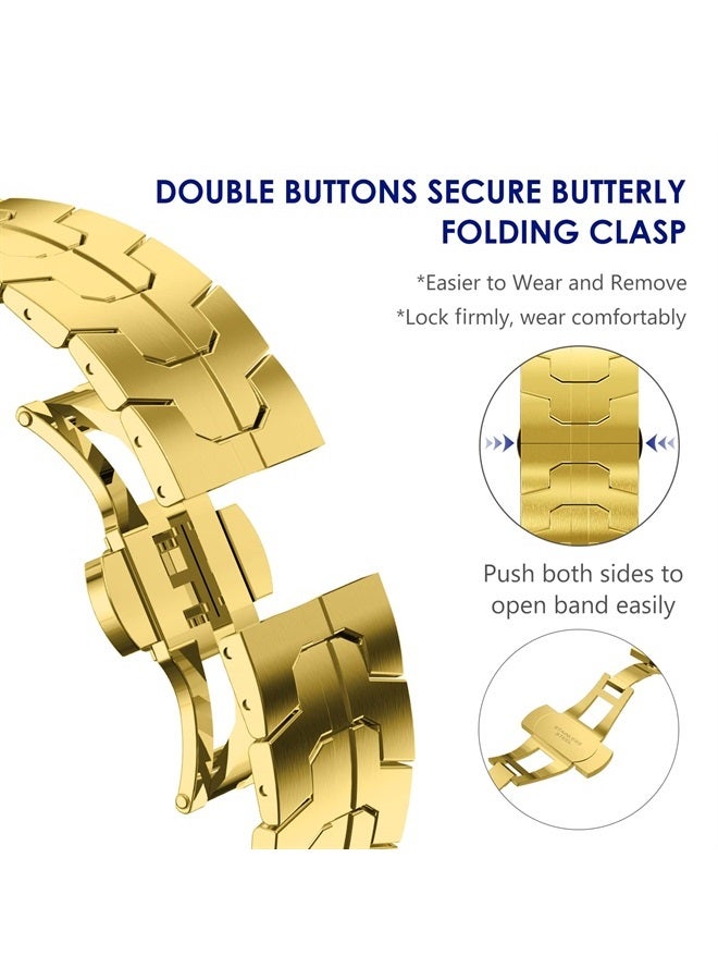Compatible for Apple Watch Ultra Band 49mm 45mm 44mm 42mm Series 8 Series 7 Men, Metal Band Stainless Steel Strap Wristband for Apple iWatch Series 8 7 SE 6 5 4 3 2 1 Bracelet, Gold
