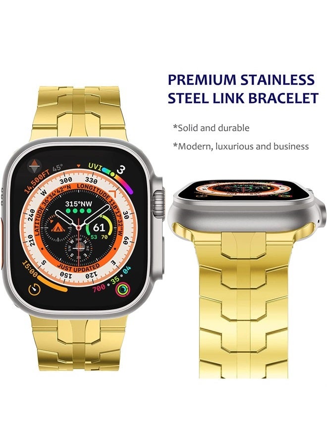 Compatible for Apple Watch Ultra Band 49mm 45mm 44mm 42mm Series 8 Series 7 Men, Metal Band Stainless Steel Strap Wristband for Apple iWatch Series 8 7 SE 6 5 4 3 2 1 Bracelet, Gold