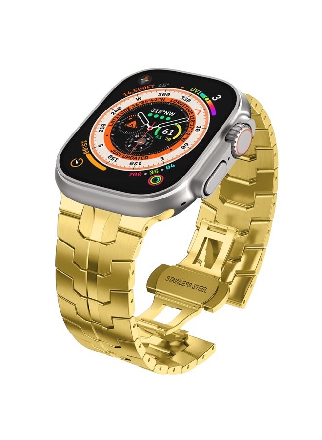 Compatible for Apple Watch Ultra Band 49mm 45mm 44mm 42mm Series 8 Series 7 Men, Metal Band Stainless Steel Strap Wristband for Apple iWatch Series 8 7 SE 6 5 4 3 2 1 Bracelet, Gold