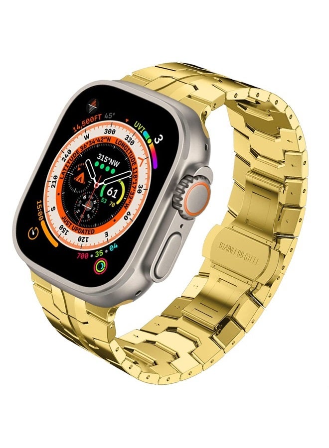 Compatible for Apple Watch Ultra Band 49mm 45mm 44mm 42mm Series 8 Series 7 Men, Metal Band Stainless Steel Strap Wristband for Apple iWatch Series 8 7 SE 6 5 4 3 2 1 Bracelet, Gold