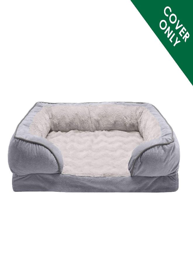 Furhaven Replacement Dog Bed Cover Perfect Comfort Plush & Velvet Waves Sofa-Style, Machine Washable - Granite Gray, Large