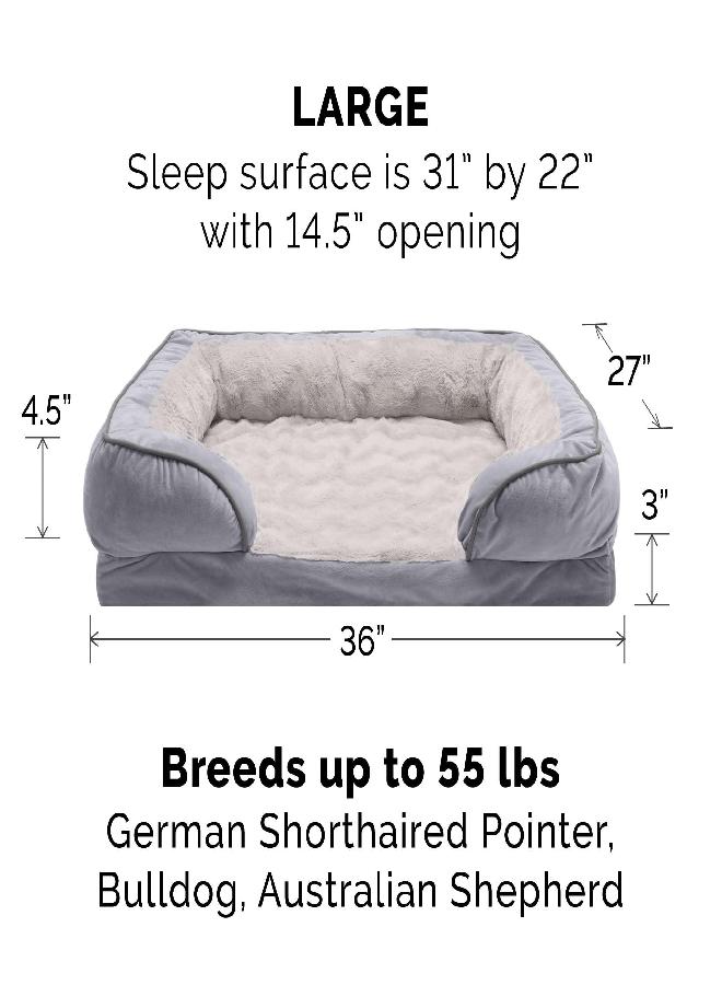 Furhaven Replacement Dog Bed Cover Perfect Comfort Plush & Velvet Waves Sofa-Style, Machine Washable - Granite Gray, Large