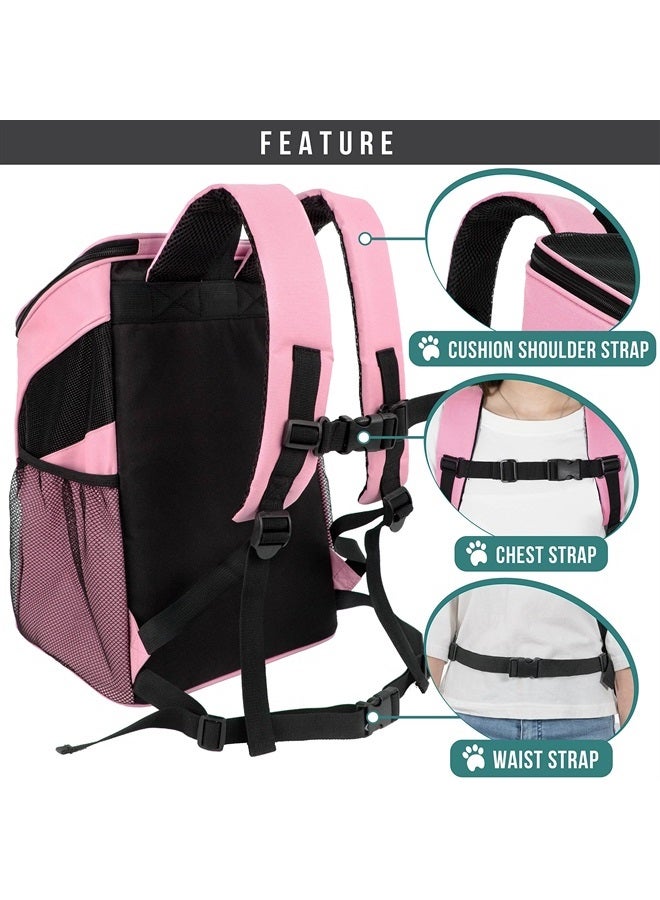 Premium Pet Carrier Backpack for Small Cats and Dogs | Ventilated Design, Safety Strap, Buckle Support | Designed for Travel, Hiking & Outdoor Use (Pink)