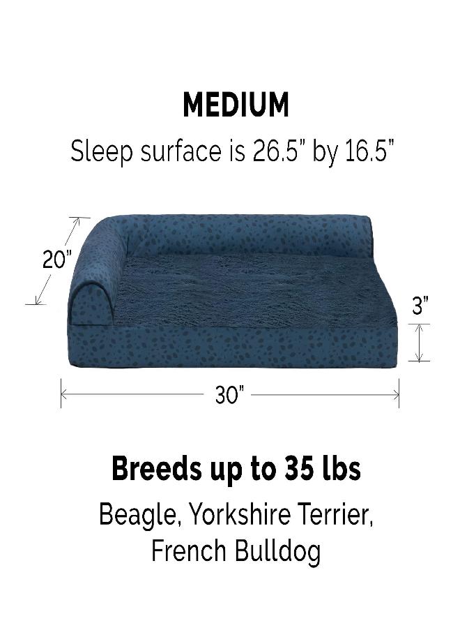Furhaven Replacement Dog Bed Cover Plush & Almond Print L Shaped Chaise, Machine Washable - Blue Almonds, Medium