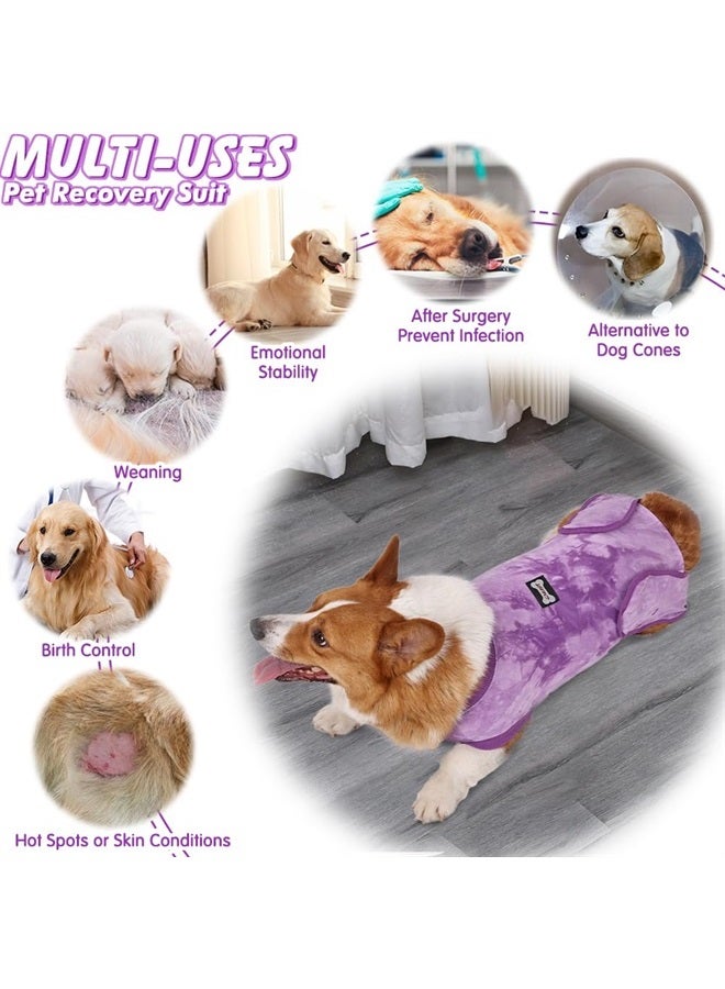 Dog Surgery Suit, Soft Dog Cone Alternative After Surgery with Hook & Loop Closure, Elastic Recovery Suit for Dogs for Small Medium Large Dogs, Purple S
