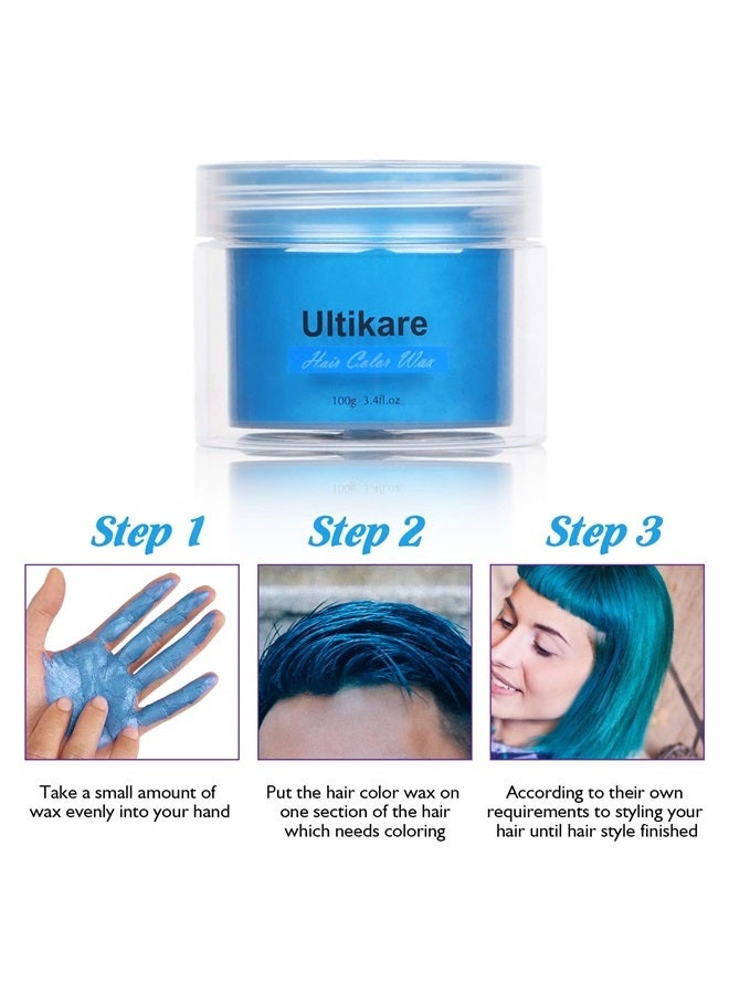 Hair Color Wax, Ultikare Instant Hair Dye Cream Mud Washable Temporary Hair Dye Natural Hairstyle Color Pomade for Party, Cosplay, Halloween (Blue)
