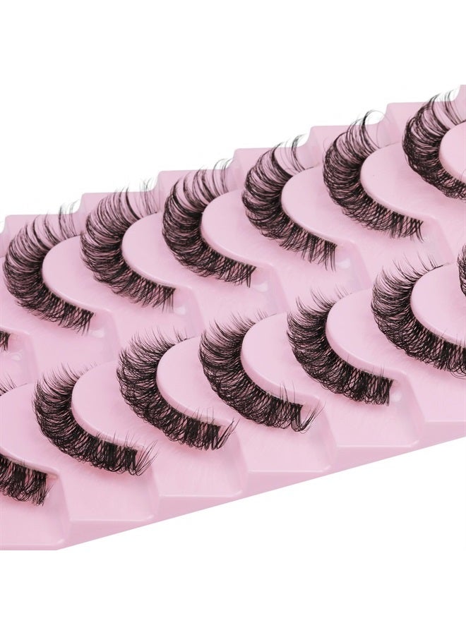 Russian Strip Lashes Natural Look Cat Eye Style with Clear Band 8 Pairs Fluffy Wispy 3D Effect False Eyelashes Thin Volume Fake Lashes Pack By GVEFETIEE