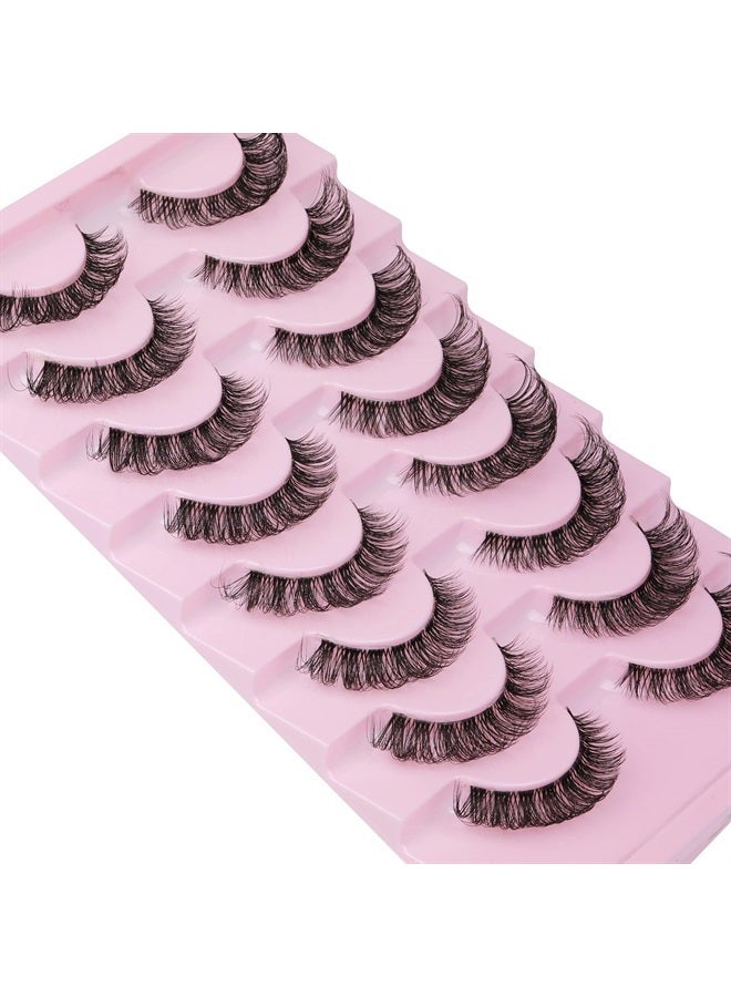 Russian Strip Lashes Natural Look Cat Eye Style with Clear Band 8 Pairs Fluffy Wispy 3D Effect False Eyelashes Thin Volume Fake Lashes Pack By GVEFETIEE