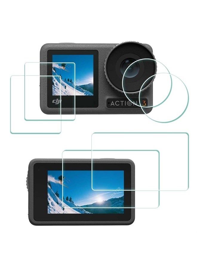 Lens Screen Protector for DJI OSMO Action 3 Camera 【NOT Work with Frame】[2+2+2Pack], Tempered Glass Cover 0.3mm 9H Hardness Ultra-Clear Anti-Scrach Anti-Fingerprint Anti-Bubble