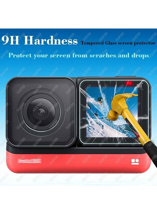 Screen Protector for Insta360 ONE RS/ONE R, 2 Set Screen protector for LCD + 4K Wide Angle Lens, Tempered Glass Cover 0.3mm 9H Hardness Ultra-Clear