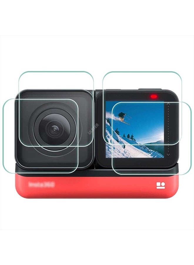 Screen Protector for Insta360 ONE RS/ONE R, 2 Set Screen protector for LCD + 4K Wide Angle Lens, Tempered Glass Cover 0.3mm 9H Hardness Ultra-Clear