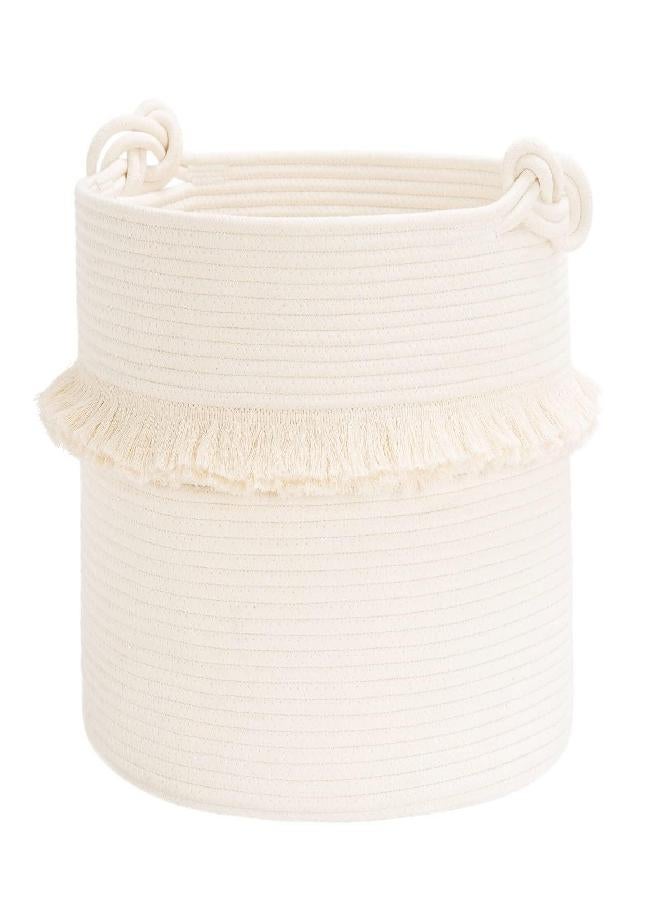 CherryNow Large Woven Storage Baskets - 16'' x 13'' Cotton Rope Decorative Hamper for Nursery, Toys, Blankets, and Laundry, Cute Tassel Nursery Decor - Home Storage Container