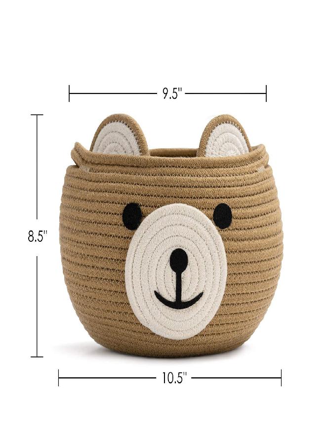 CherryNow Cute Bear Round Basket - Cotton Rope Baskets in Living Room Woven Baby Shower Basket Bedroom Storage Bakset for Children Corner Plant Basket Indoor, Brown, 10.5
