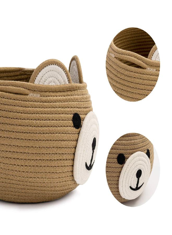 CherryNow Cute Bear Round Basket - Cotton Rope Baskets in Living Room Woven Baby Shower Basket Bedroom Storage Bakset for Children Corner Plant Basket Indoor, Brown, 10.5