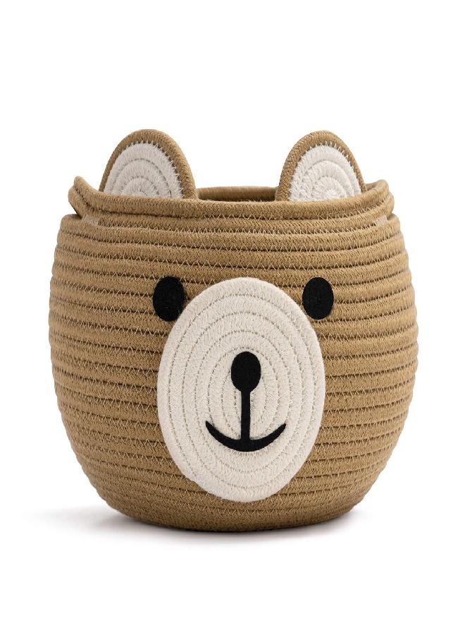 CherryNow Cute Bear Round Basket - Cotton Rope Baskets in Living Room Woven Baby Shower Basket Bedroom Storage Bakset for Children Corner Plant Basket Indoor, Brown, 10.5