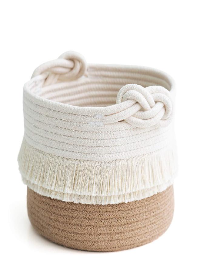 CherryNow Small Woven Storage Baskets Cotton and Jute Rope Decorative Hamper for Diaper, Blankets, Magazine and Keys, Cute Tassel Nursery Decor - Home Storage Container - 9.5'' x 7''