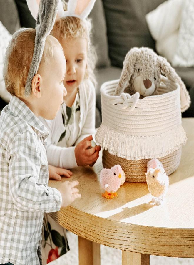 CherryNow Small Woven Storage Baskets Cotton and Jute Rope Decorative Hamper for Diaper, Blankets, Magazine and Keys, Cute Tassel Nursery Decor - Home Storage Container - 9.5'' x 7''