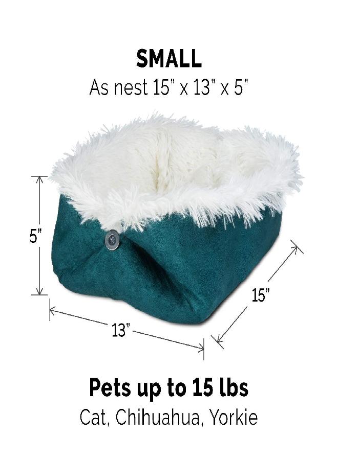 Furhaven Small Cat Bed Self-Warming Long Faux Fur & Suede Convertible Cuddler, Washable - Spruce, Small