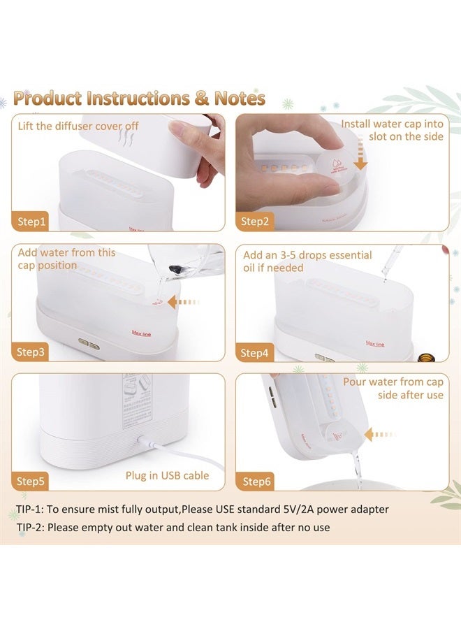 Flame Diffuser Humidifier-Auto Off 180ml Essential Oil Diffuser-2 Modes Brightness Aroma Humidifier with Fire Flame Effect for Home,Office,Spa,Gym(White)…