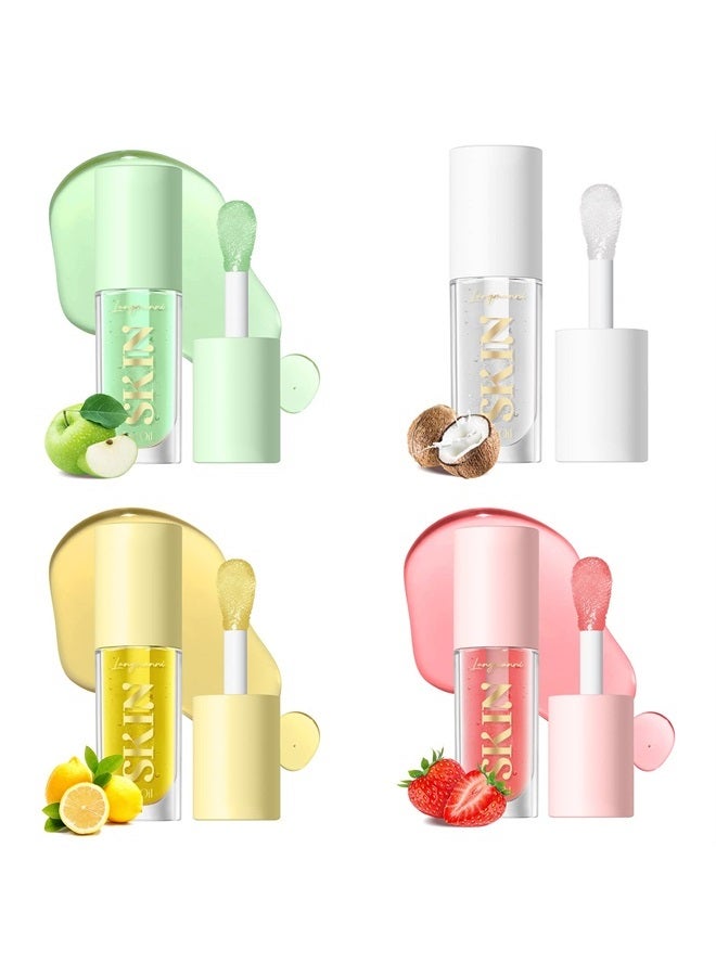 Plumping Lip Oil 4 Packs Hydrating Lip Glow Oil Fruit Extract Lip Gloss Moisturizing Lip Balm and Tinting for Dry Lips