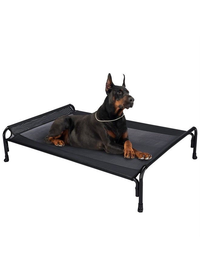 Elevated Dog Bed, Outdoor Raised Dog Cots Bed for Large Dogs, Cooling Camping Elevated Pet Bed with Slope Headrest for Indoor and Outdoor, Washable Breathable, X-Large, Black, CWC2204