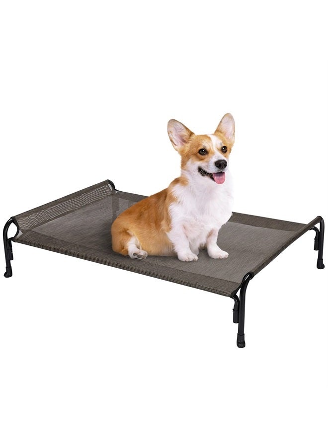 Elevated Dog Bed, Outdoor Raised Dog Cots Bed for Medium Dogs, Cooling Camping Elevated Pet Bed with Slope Headrest for Indoor and Outdoor, Washable Breathable, Medium, Brown, CWC2204