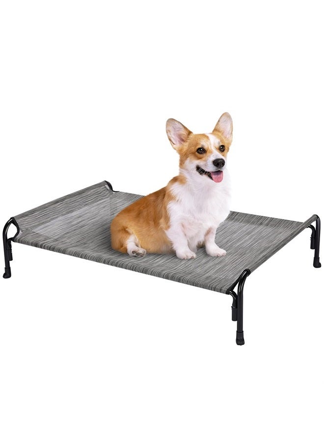 Elevated Dog Bed, Outdoor Raised Dog Cots Bed for Medium Dogs, Cooling Camping Elevated Pet Bed with Slope Headrest for Indoor and Outdoor, Washable Breathable, Medium, Black Silver, CWC2204