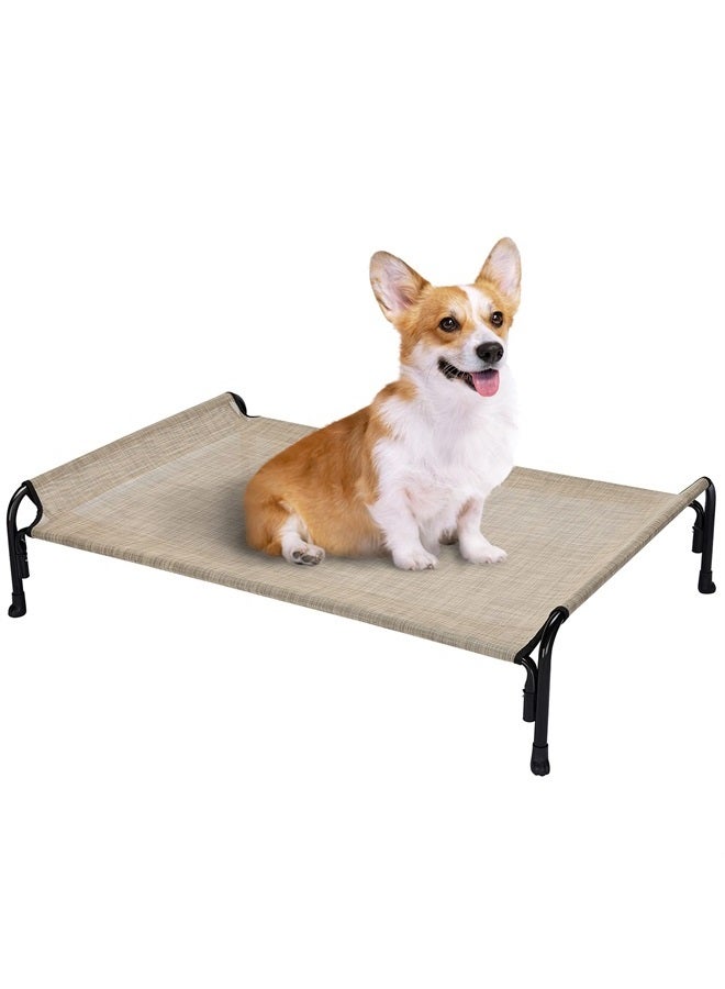 Elevated Dog Bed, Outdoor Raised Dog Cots Bed for Medium Dogs, Cooling Camping Elevated Pet Bed with Slope Headrest for Indoor and Outdoor, Washable Breathable, Medium, Beige Coffee, CWC2204