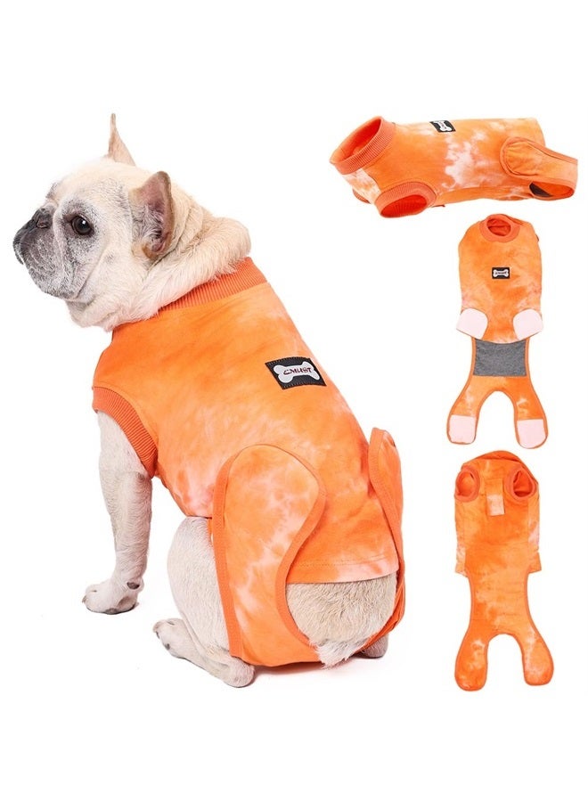 Dog Surgery Recovery Suit, Anti-Licking Dog Surgical Recovery Suit Female and Male, Soft Dog Cone Alternative After Surgery with Hook & Loop Closure, Orange M