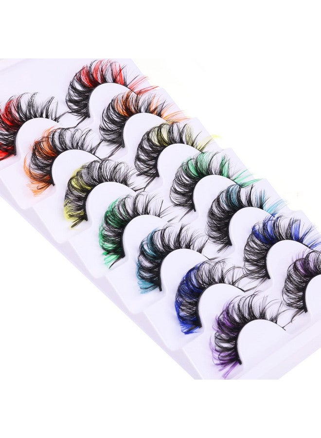 Colored Eyelashes Mink Lashes With Color Fluffy Natural Wispy Strip Eye Lashes 5D Volume False Eyelashes Pack 7 Pairs Cosply Rainbow Colors Fake Eyelashes By Tnfvloneins