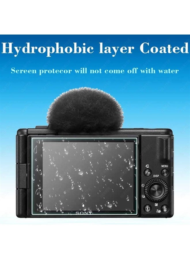 Screen Protector for Sony ZV-1F Vlog Camera & Lens Cap Cover,ULBTER 0.3mm 9H Hardness Tempered Glass Cover Anti-Scrach Anti-Fingerprint Anti-Dust Anti-Bubble [2+2 Pack]