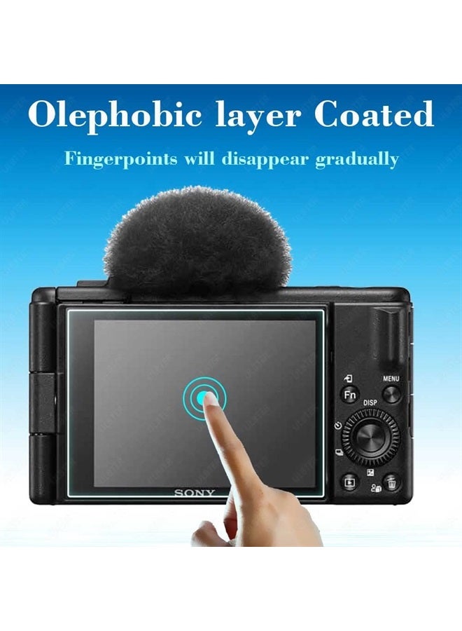 Screen Protector for Sony ZV-1F Vlog Camera & Lens Cap Cover,ULBTER 0.3mm 9H Hardness Tempered Glass Cover Anti-Scrach Anti-Fingerprint Anti-Dust Anti-Bubble [2+2 Pack]