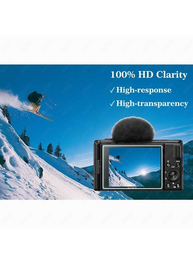 Screen Protector for Sony ZV-1F Vlog Camera & Lens Cap Cover,ULBTER 0.3mm 9H Hardness Tempered Glass Cover Anti-Scrach Anti-Fingerprint Anti-Dust Anti-Bubble [2+2 Pack]