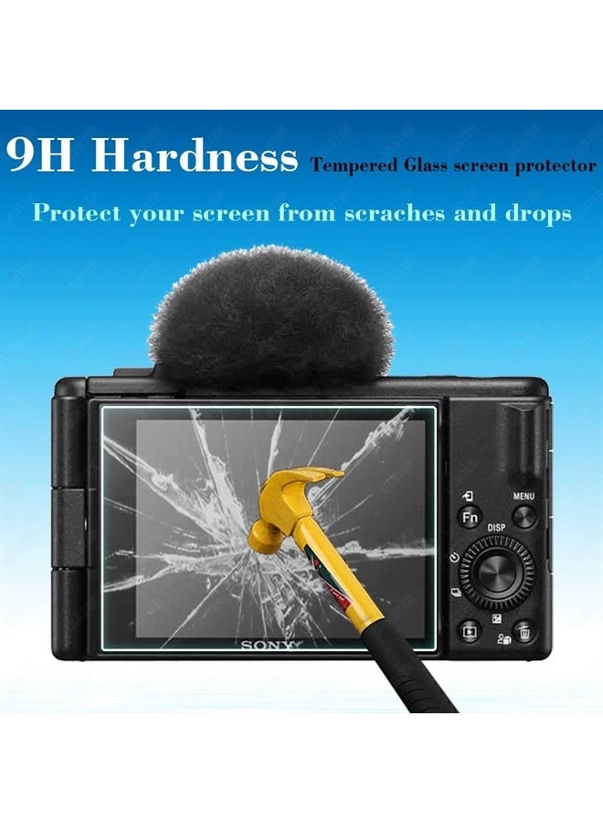 Screen Protector for Sony ZV-1F Vlog Camera & Lens Cap Cover,ULBTER 0.3mm 9H Hardness Tempered Glass Cover Anti-Scrach Anti-Fingerprint Anti-Dust Anti-Bubble [2+2 Pack]