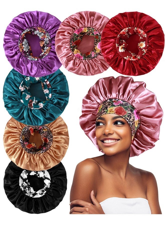 6Pcs Extra Large Satin Bonnets For Sleeping Hair Bonnets For Black Women Braids Curly Hair B