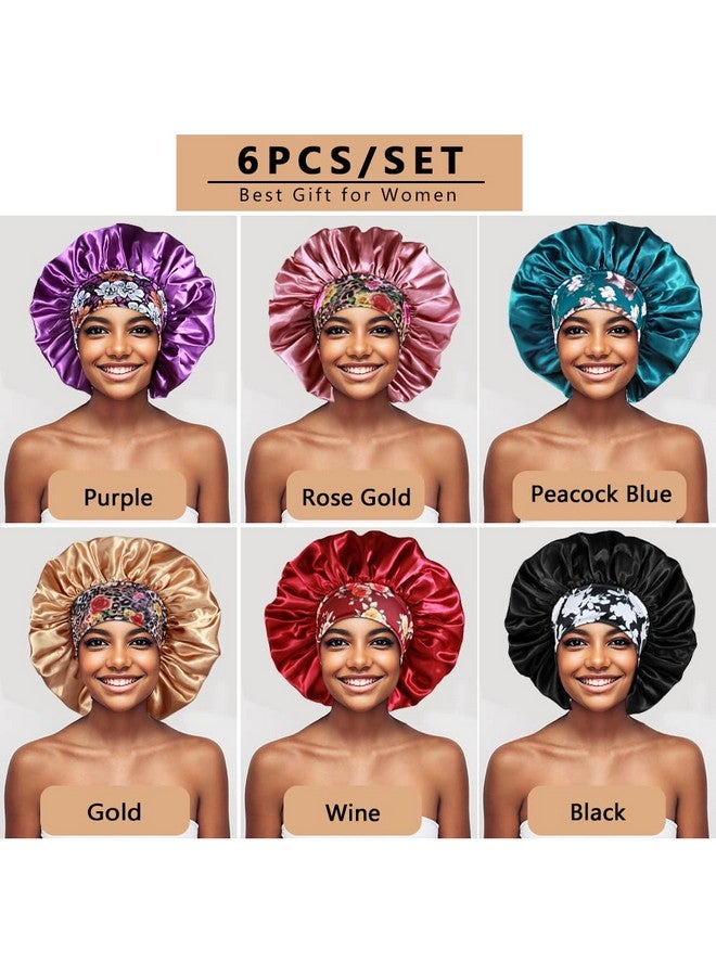 6Pcs Extra Large Satin Bonnets For Sleeping Hair Bonnets For Black Women Braids Curly Hair B