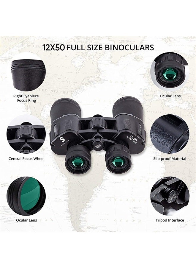 12x50 HD Full Size Binoculars for Adults with Photography Kit - Smartphone Adapter Universal Tripod Carrying Bag & Strap for Bird Watching Hunting Stargazing Sporting & Sightseeing