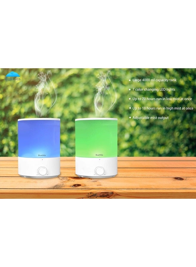 Premium 4000 ml XL Essential Oil Diffuser 4L 4 Liter 70 Hour Run Humidifier Aromatherapy 1 Gallon Big Capacity High Mist Output for Large Room Home Mood Lights WhiteE401