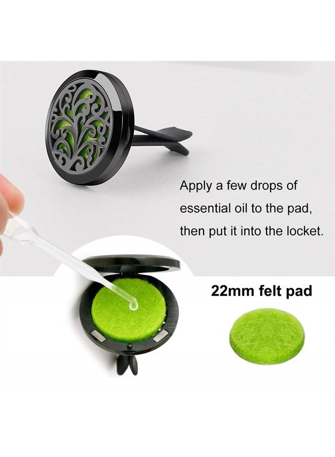 2PCS 30mm Car Aromatherapy Essential Oil Diffuser Stainless Steel Black Locket with Vent Clip 12 Felt Pads