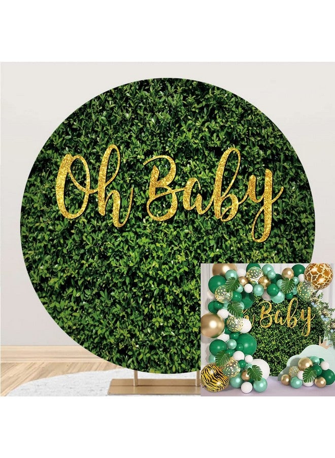 Oh Baby Green Leaves Round Backdrop Cover Greenery Backdrop 7Ft Baby Shower Circle Backdrop Stand Cover Safari Baby Shower Decorations For Boy Girl Green Leaves Backdrop Banner Photo Props