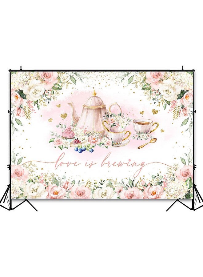 Love Is Brewing Backdrop Wedding Bridal Shower Party Decorations Valentine'S Tea Party Theme Photo Background Cake Table Banner (7X5Ft)