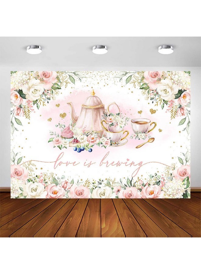 Love Is Brewing Backdrop Wedding Bridal Shower Party Decorations Valentine'S Tea Party Theme Photo Background Cake Table Banner (7X5Ft)