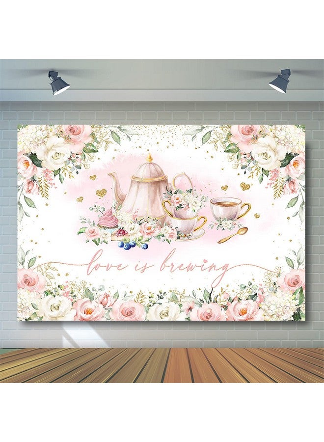 Love Is Brewing Backdrop Wedding Bridal Shower Party Decorations Valentine'S Tea Party Theme Photo Background Cake Table Banner (7X5Ft)