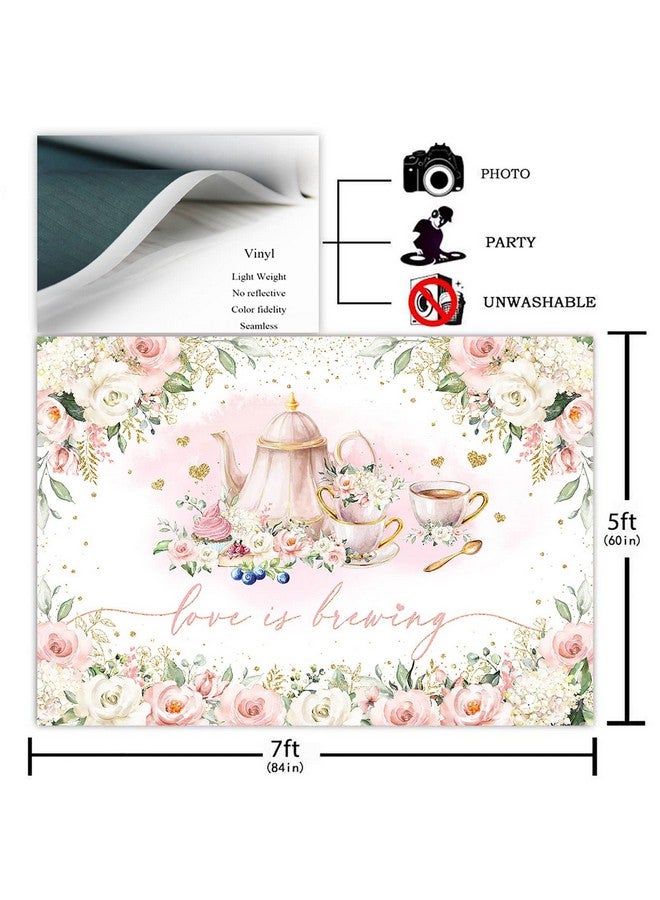 Love Is Brewing Backdrop Wedding Bridal Shower Party Decorations Valentine'S Tea Party Theme Photo Background Cake Table Banner (7X5Ft)