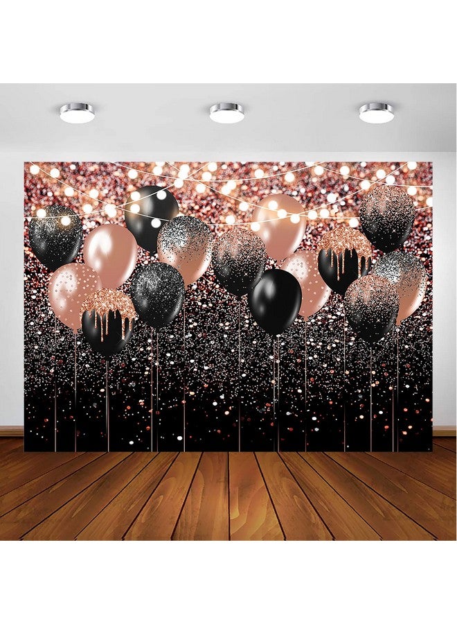 Rose Gold And Black Glitter Backdrop For Birthday Wedding Bridal Shower Photography Background Glitter Rose Gold Black Balloon Party Decorations Photoshoot Backdrops (7X5Ft)